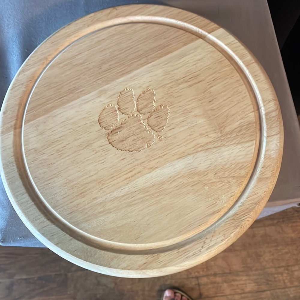 Wooden cheeseboard utensil holder Clemson